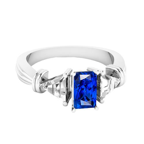 3 Stone Trilliant Diamond Ring 1.50 Carats Radiant Gold Sapphire 14K
