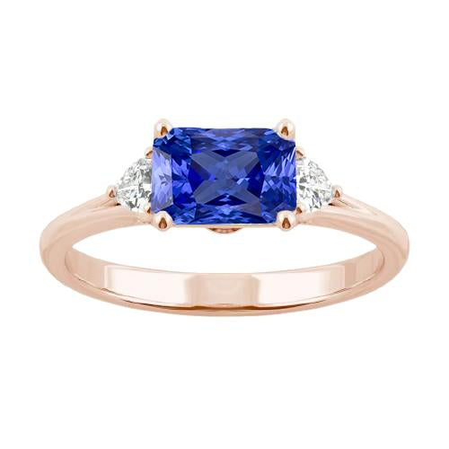 3 Stone Trillion Diamond Blue Sapphire Ring 2.50 Carats Split Shank