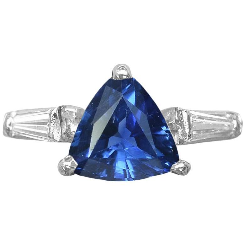 3 Stone Trillion Sapphire Ring Tapered Baguette Diamonds 4.50 Carats