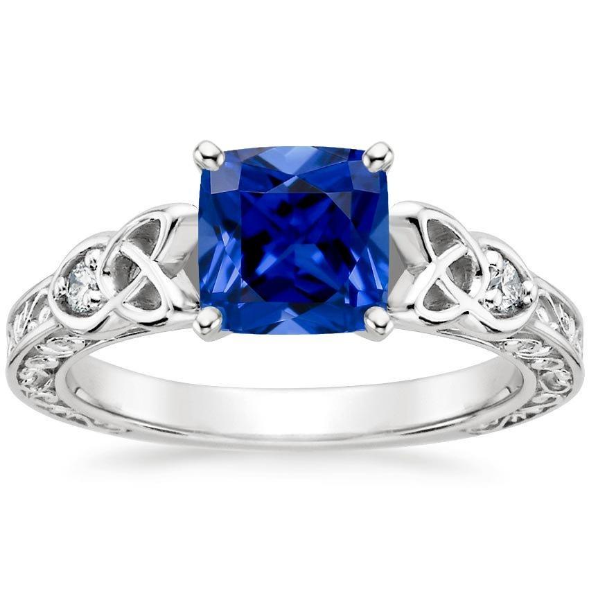 3 Stone Vintage Style Blue Sapphire Ring Round Diamonds 2.50 Carats
