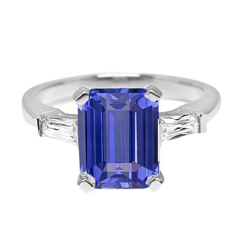 3 Stone Wedding Ring Emerald Sapphire & Baguette Diamonds 2.50 Carats