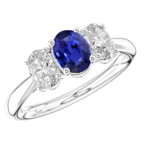 3 Stone Wedding Ring Oval Sapphire 2.50 Carats Tapered Shank Diamonds