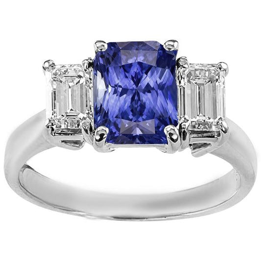 3 Stone Wedding Ring Radiant Sapphire & Emerald Diamonds 3.50 Carats