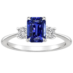 3 Stones Engagement Ring Emerald Blue Sapphire & Natural Earth Mined Diamond 3.50 Carats