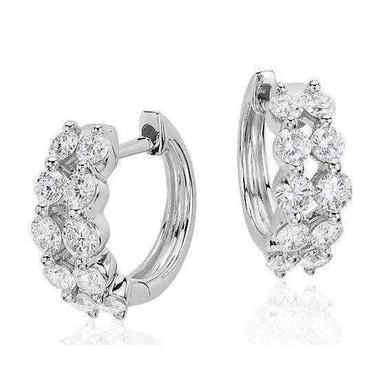 3 Carats Round Cut Two Row Diamonds Women Huggies Hoop Earring