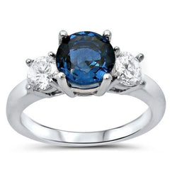 3 Stone Oval Sapphire With Round Natural Earth Mined Diamonds Ring 4 Ct White Gold 14K