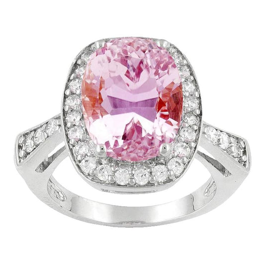 30.75 Carats Oval Pink Kunzite With Diamond Fancy Ring White Gold