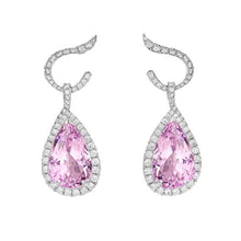 31.20 Carats Pink Kunzite And Diamonds Dangle Earrings Gold White
