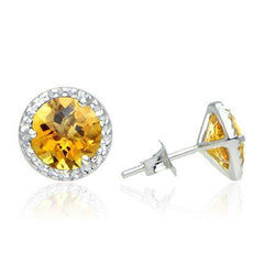 31.48 Ct Women Studs Earrings Citrine With Diamonds White Gold 14K