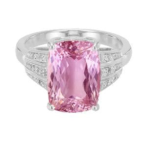 33.10 Ct Kunzite With Small Diamonds Ring White Gold