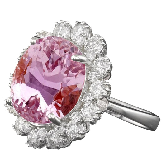 33.70 Carats Pink Kunzite Diamonds Ring White Gold Flower Style