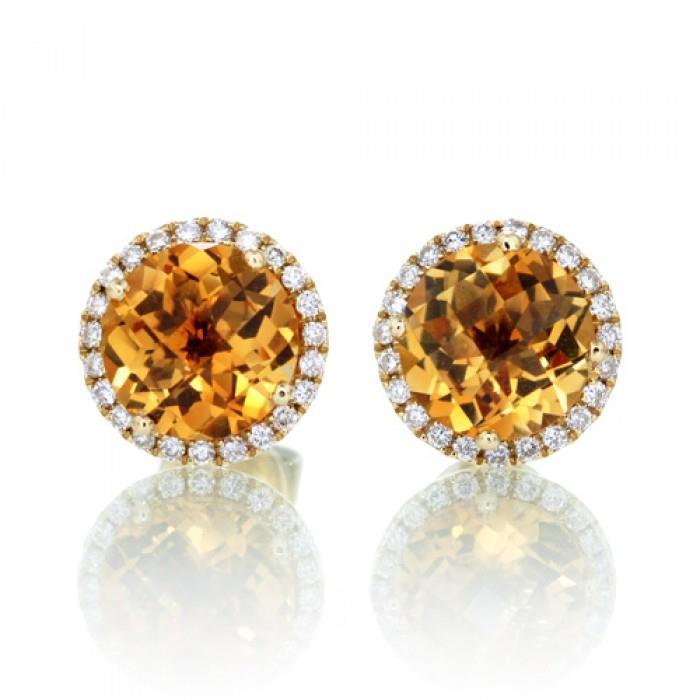 34.46 Ct Citrine And Diamonds Ladies Studs Earrings Yellow Gold 14K