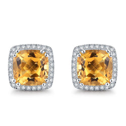 34.80 Ct Citrine And Diamonds Studs Earring White Gold 14K