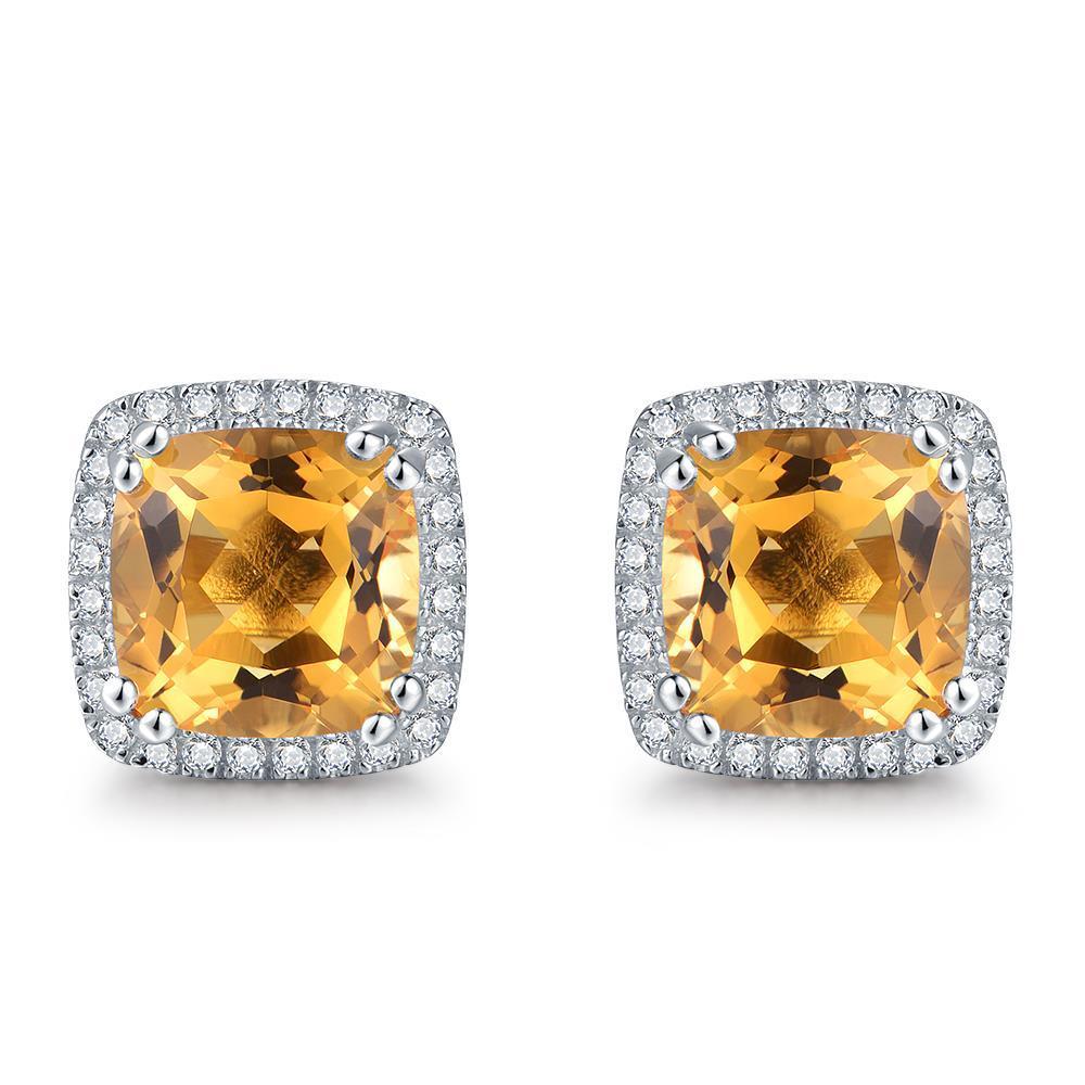 34.80 Ct Citrine And Diamonds Studs Earring White Gold 14K