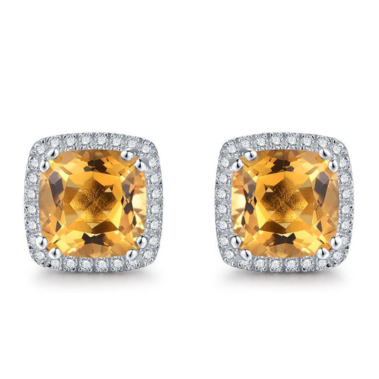 34.80 Ct Citrine And Diamonds Studs Earring White Gold 14K