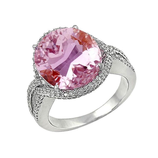 36.25 Ct Fancy Pink Kunzite With Diamonds Ring White Gold 14K