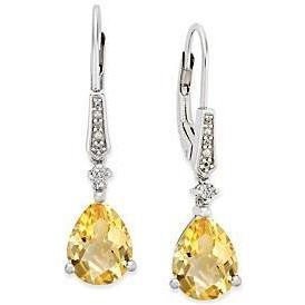 36.60 Ct Pear Citrine With Round Diamonds Dangle Earrings 14K Gold