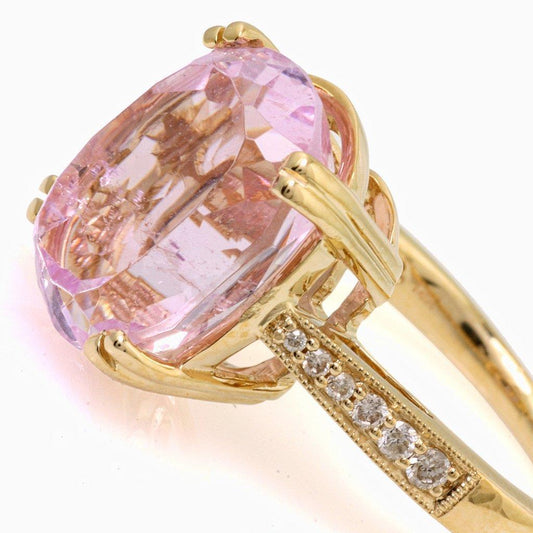 37.65 Ct. Big Kunzite With Small Diamonds Wedding Ring Yellow Gold