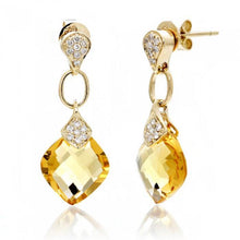 37.70 Ct Cushion Citrine With Diamonds Dangle Earrings Yellow Gold