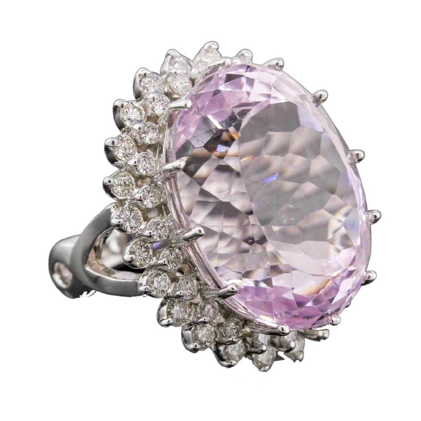 38.75 Carats Pink Kunzite And Diamonds Fancy Ring White Gold