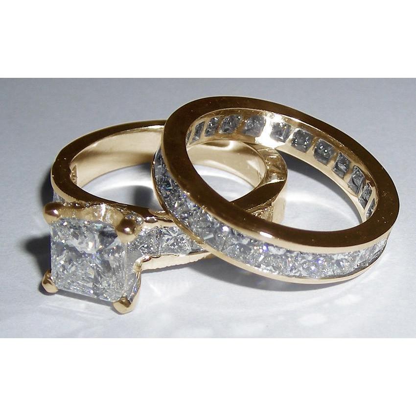 3.01 Carat Princess Cut Diamonds Fancy Engagement Ring Gold