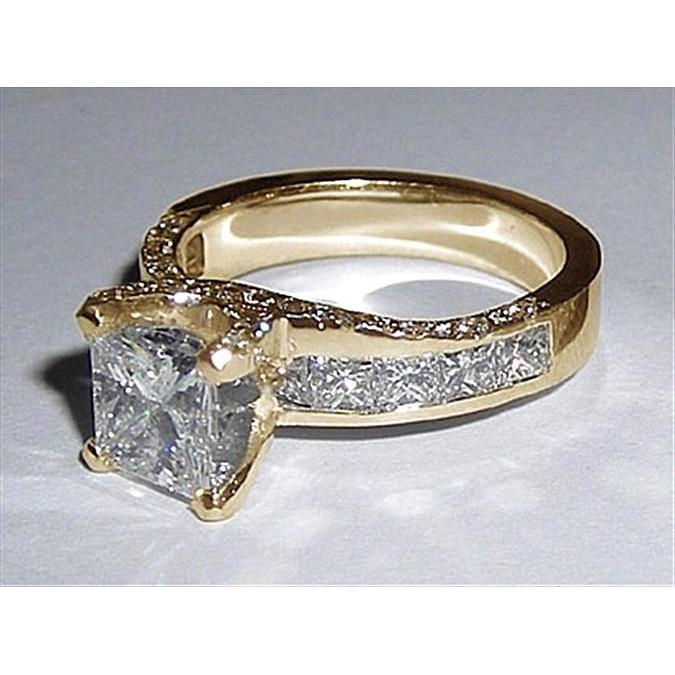 3.01 Carat Princess Cut Diamonds Fancy Engagement Ring Gold