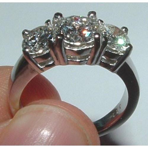 3.01 Carats Ideal Cut Genuine Three Stone Diamond Engagement Ring