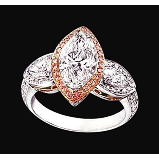 3.01 Ct. Marquise Diamond 3 Stone Two Tone Gold Ring New