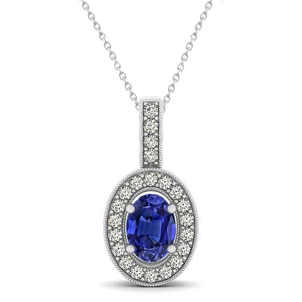3.10 Ct Oval Tanzanite With Round Diamonds Pendant With Chain Gold