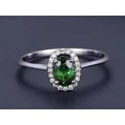 3.2 Ct Oval Green Emerald Halo Diamond Ring 14K White Gold New