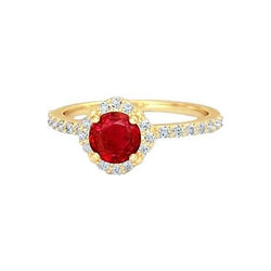 3.20 Carats Red Ruby With Diamonds Ring Yellow Gold 14K