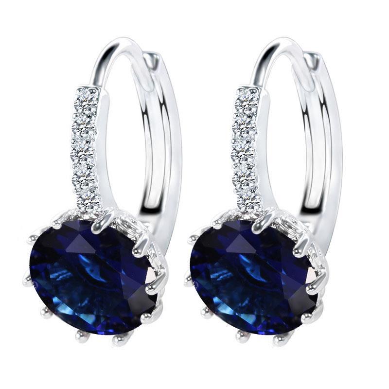 3.20 Ct Ceylon Sapphire And Diamond Hoop Earring Gold Jewelry