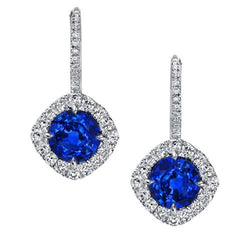 3.20 Ct Round Ceylon Sapphire And Diamond Dangle Earring