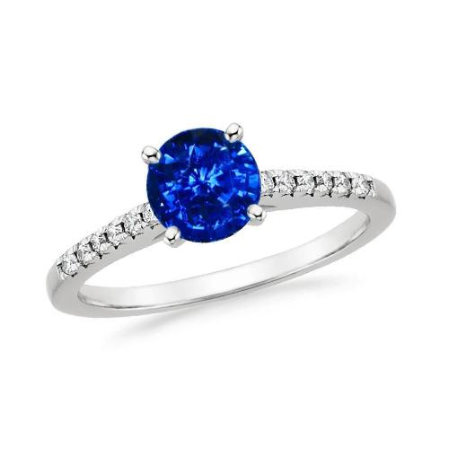 3.20 Ct Sri Lankan Sapphire And Diamonds Ring Gold 14K 4 Prong Set