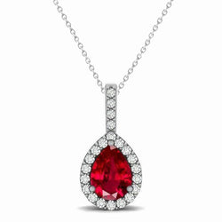 3.25 Carats Pear Ruby With Diamonds Pendant Necklace White Gold 14K