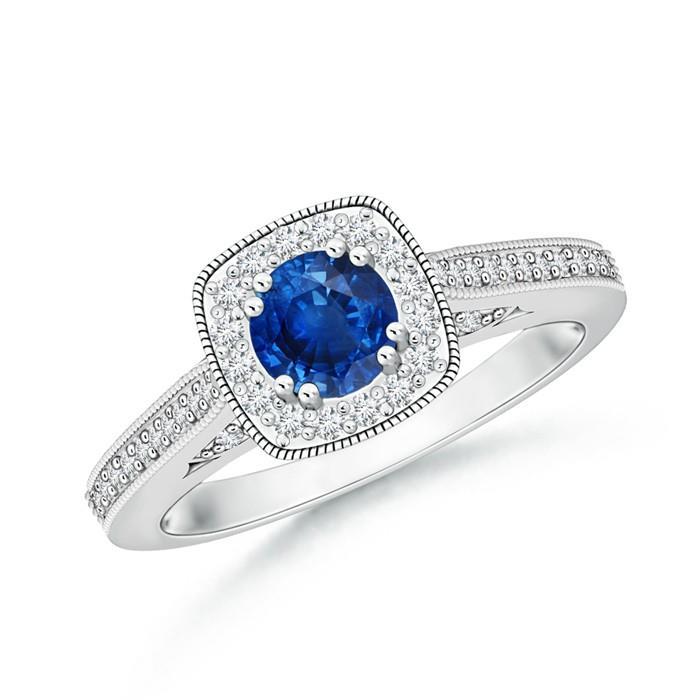 3.25 Carats Round Sapphire & Diamonds Halo Ring White Gold 14K