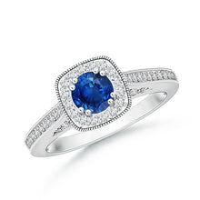 3.25 Carats Round Sapphire & Diamonds Halo Ring White Gold 14K