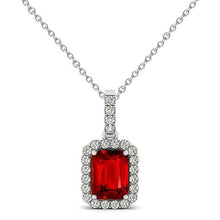 3.30 Carats Red Ruby Emerald Cut With Diamond Pendant Gold 14K