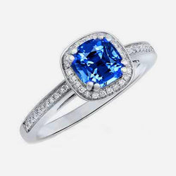 3.35 Carats Ceylon Blue Sapphire And Round Natural Earth Mined Diamonds Engagement Ring