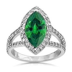 3.35 Carats Green Emerald With Diamonds Ring Prong Set White Gold 14K