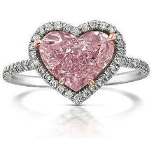 3.35 Carats Heart Pink Sapphire And Round Small Diamonds Gemstone Ring
