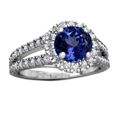 3.35 Carats Split Shank Tanzanite With Diamonds Ring 14K White Gold