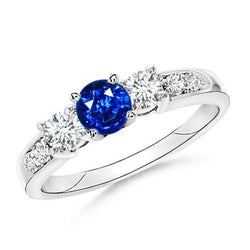 3.40 Carats Round Sri Lanka Sapphire Diamonds Wedding Ring