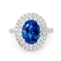 3.40 Ct Oval Ceylon Sapphire With Round Natural Earth Mined Diamonds Ring White Gold