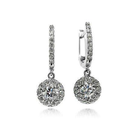 3.44 Carats Prong Set Diamonds Lady Dangle Earrings White Gold 14K
