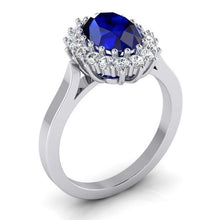 3.5 Ct Oval Shaped Ceylon Sapphire Round Diamond Ring White Gold 14K