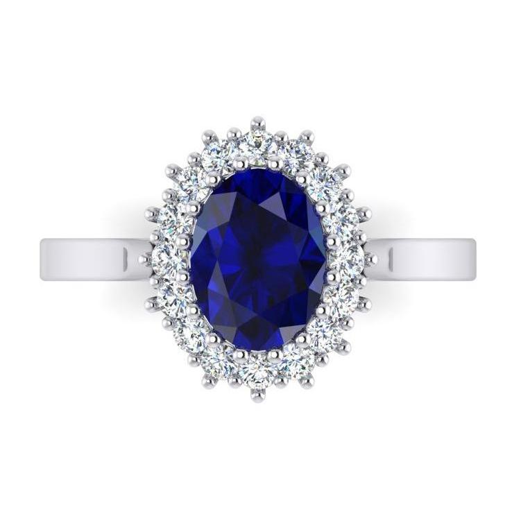 3.5 Ct Oval Shaped Ceylon Sapphire Round Diamond Ring White Gold 14K