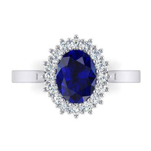 3.5 Ct Oval Shaped Ceylon Sapphire Round Diamond Ring White Gold 14K