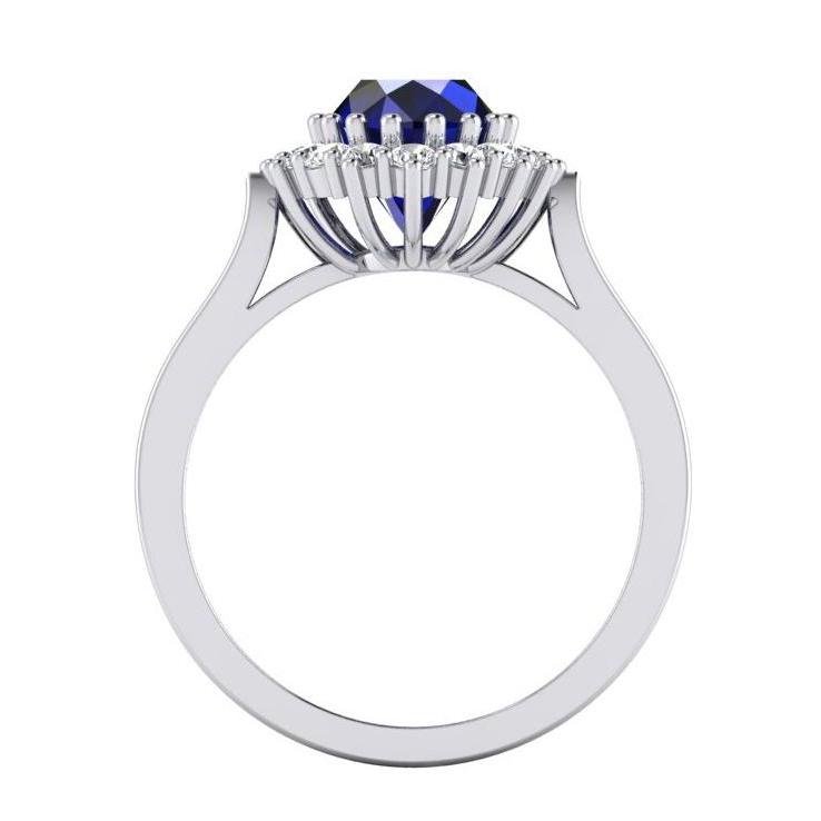 3.5 Ct Oval Shaped Ceylon Sapphire Round Diamond Ring White Gold 14K
