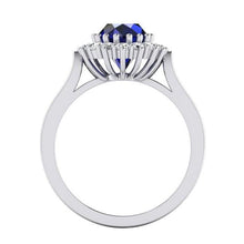 3.5 Ct Oval Shaped Ceylon Sapphire Round Diamond Ring White Gold 14K